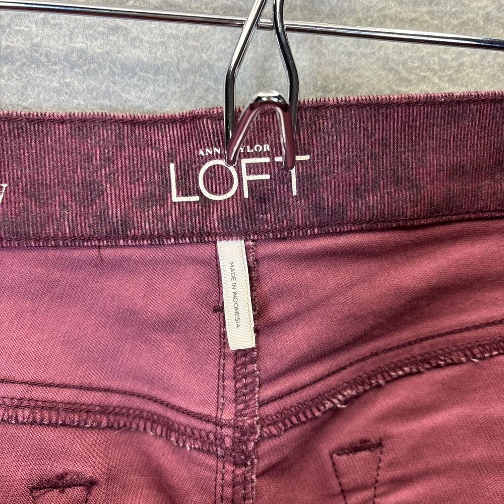 Loft Corduroy Pants Size 29/8P Tapered Leg Modern Skinny Burgundy Damask Print - Picture 10 of 11